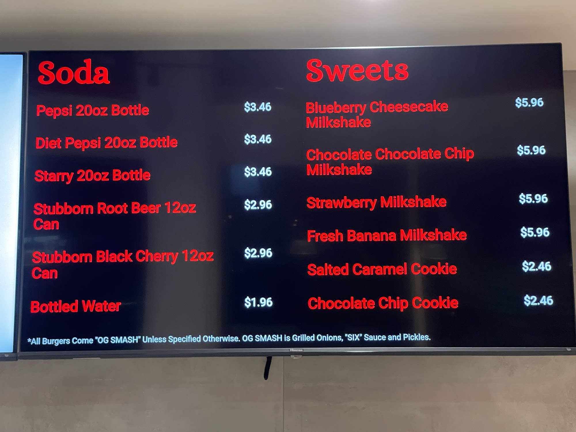 Sixth Street Burger Menu