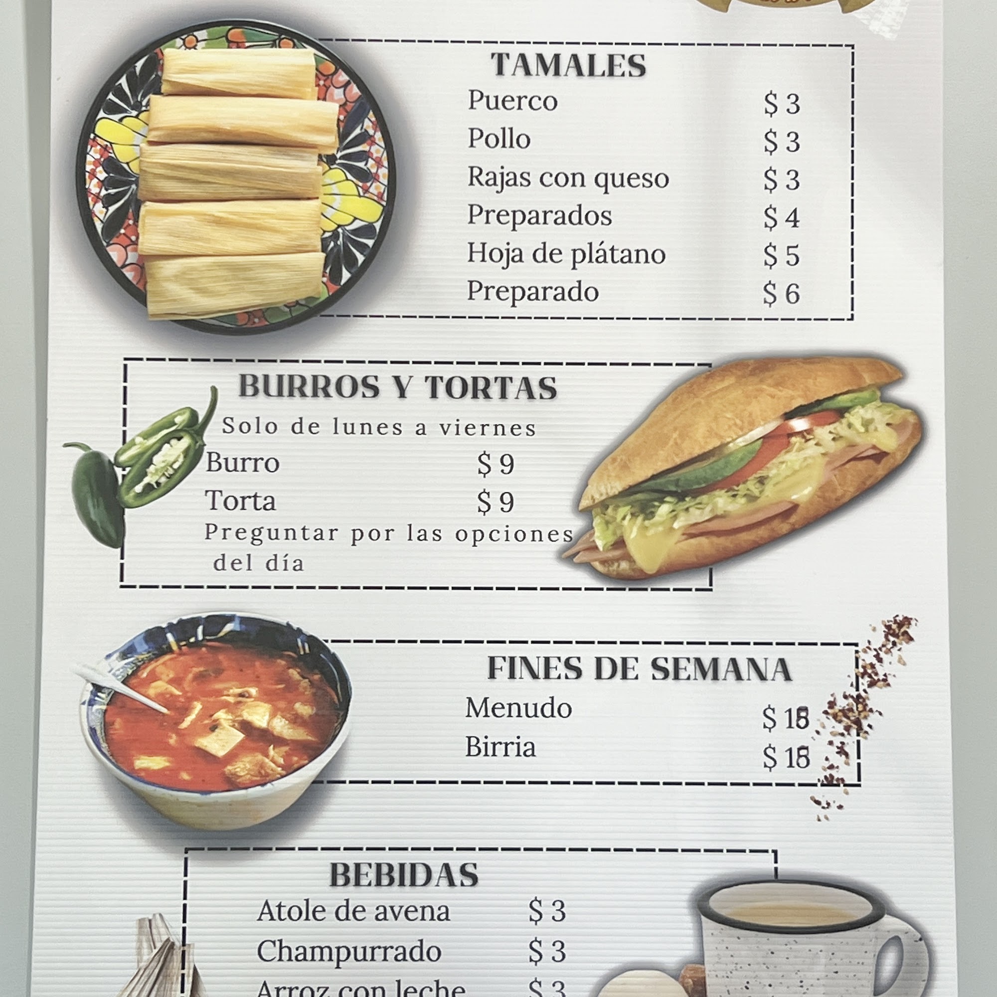 TOMASITAS TAMALES Menu