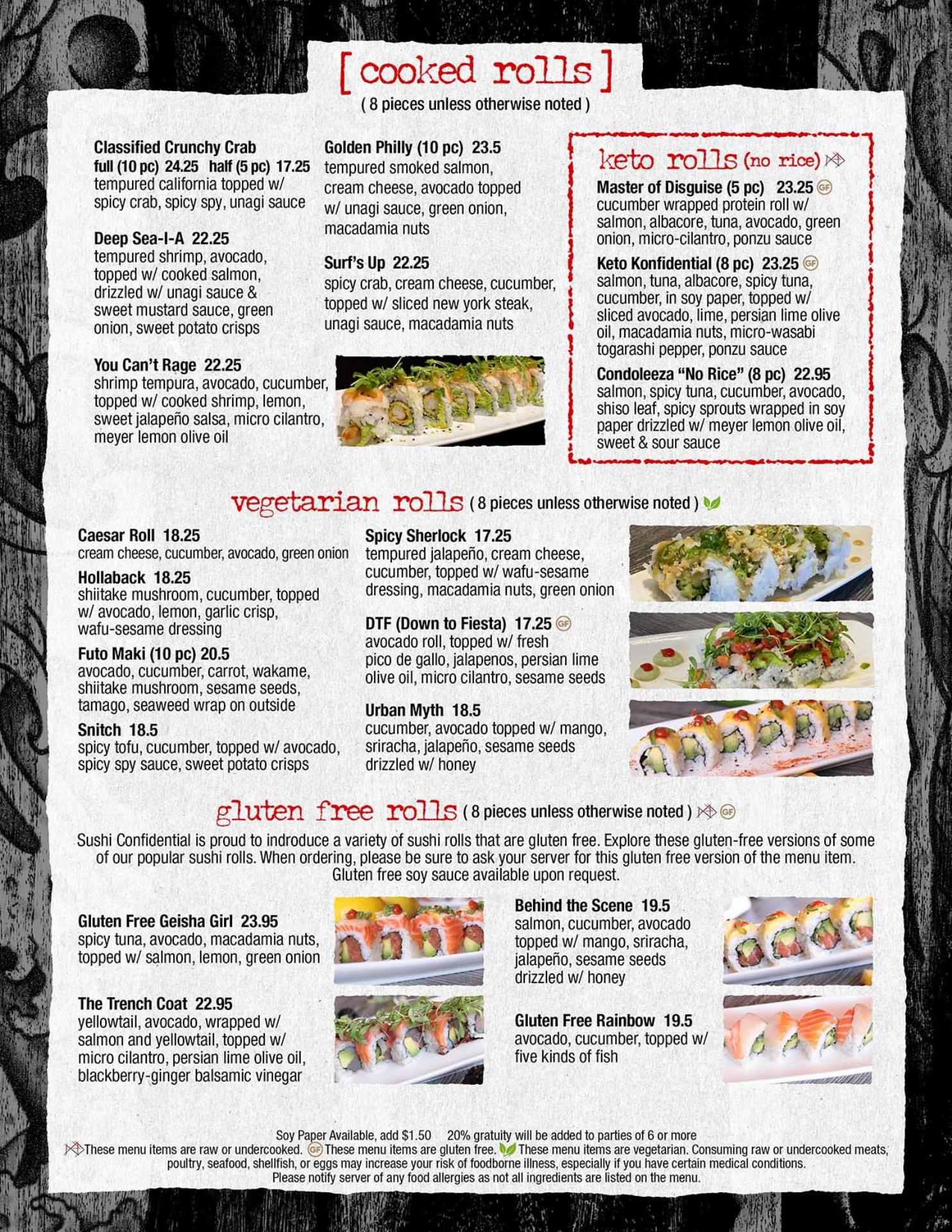 Sushi Confidential Willow Glen Menu