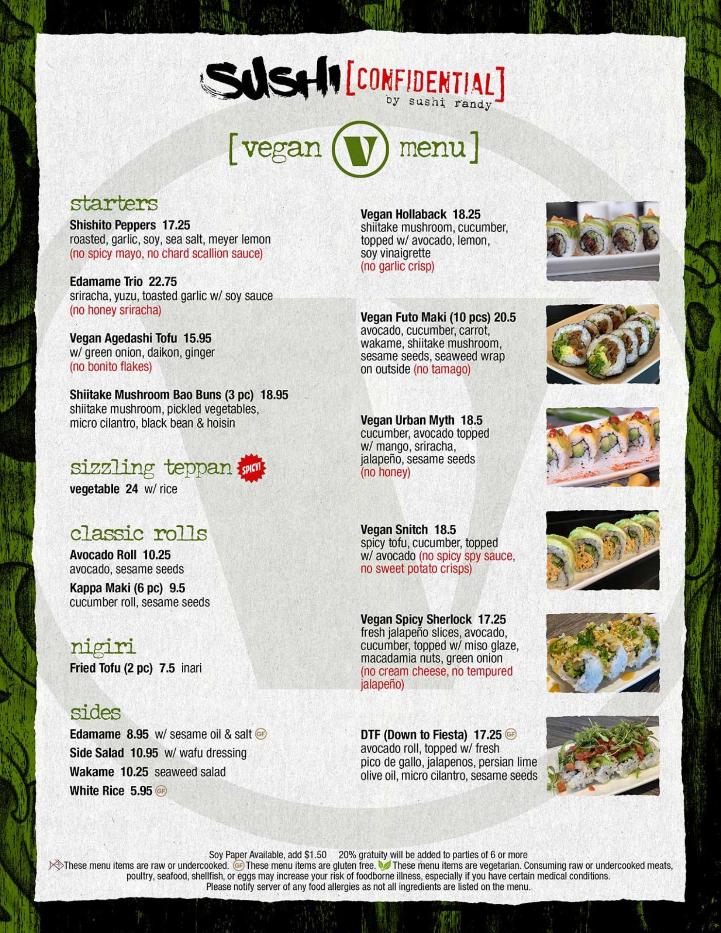 Sushi Confidential Willow Glen Menu