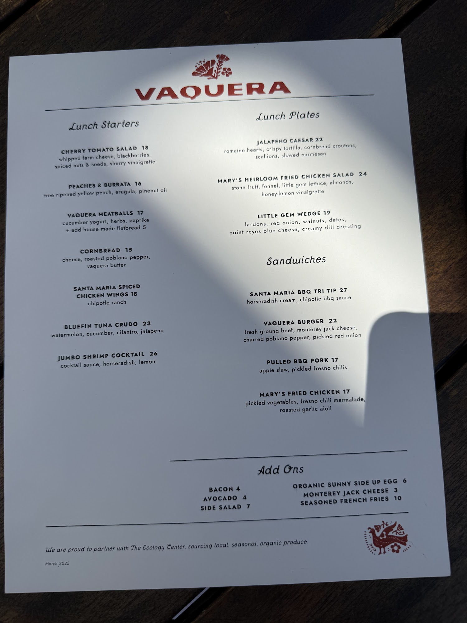 La Vaquera Menu