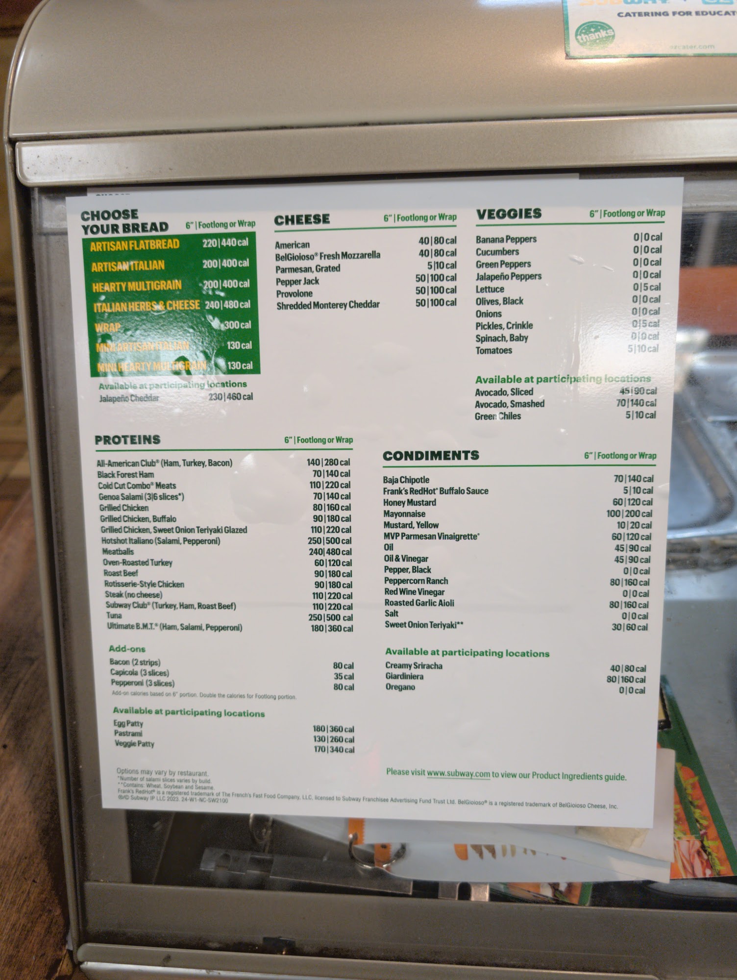 Subway Menu