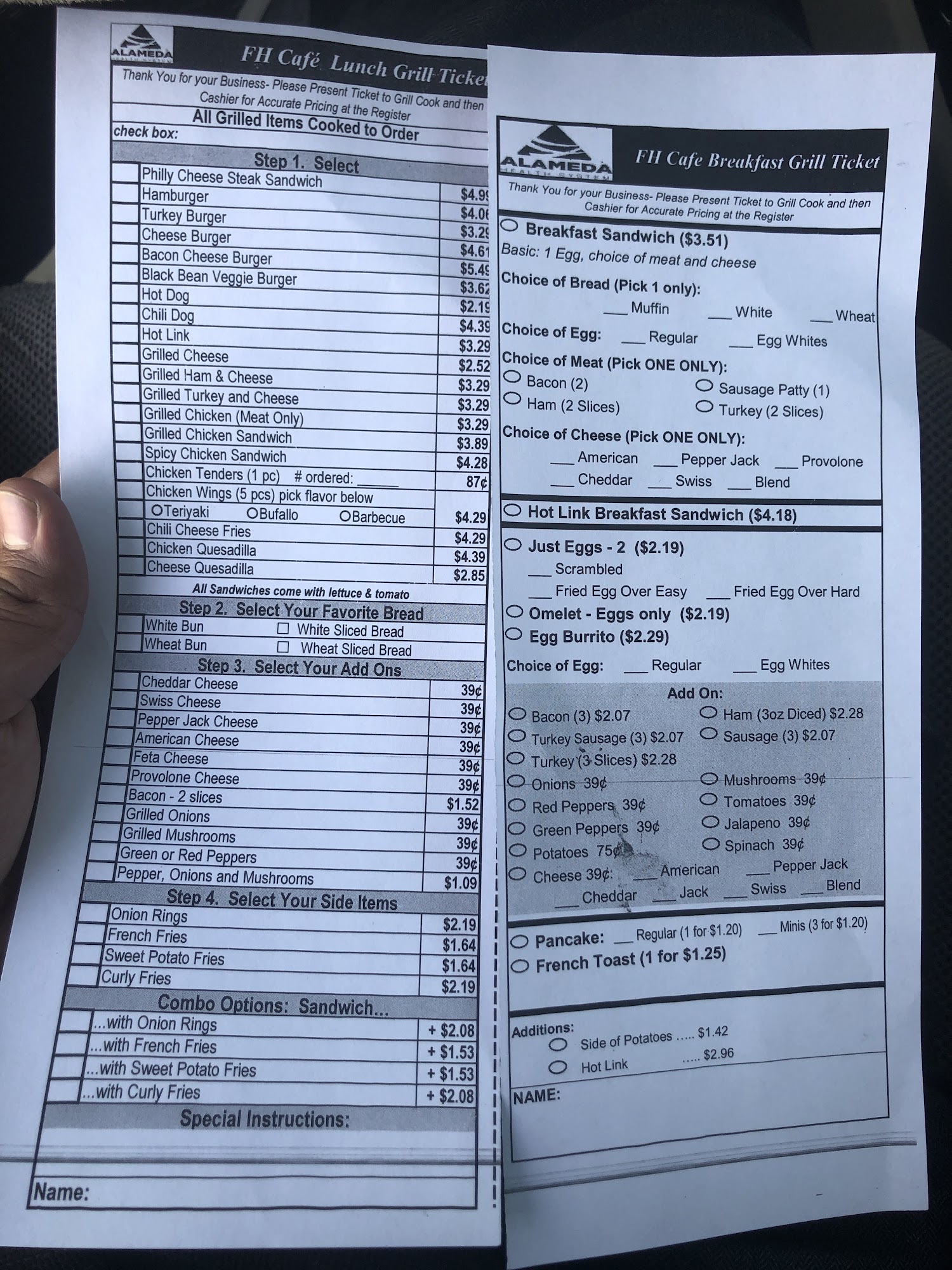 Fairmont Hospital Cafeteria Menu