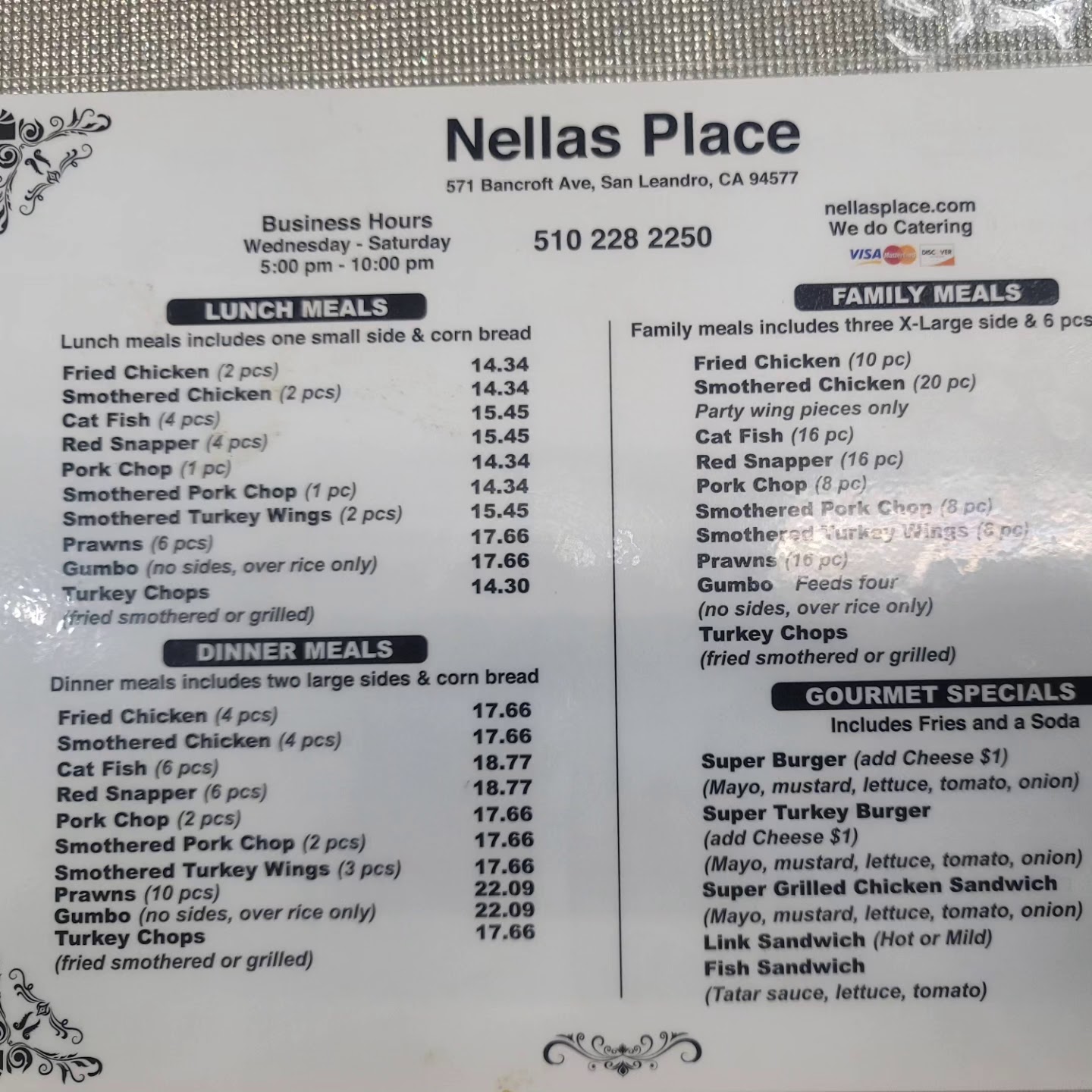 Nellas Place Menu