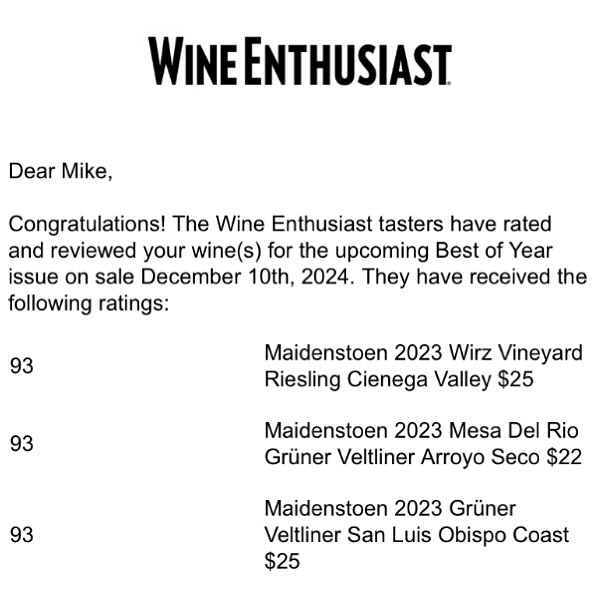 Maidenstoen Wine Menu