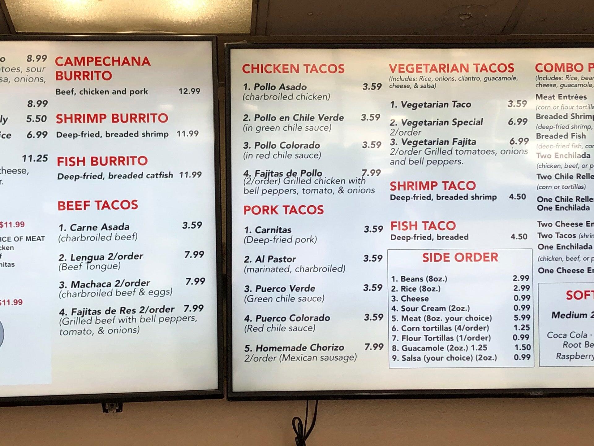 Tacos De Acapulco Menu