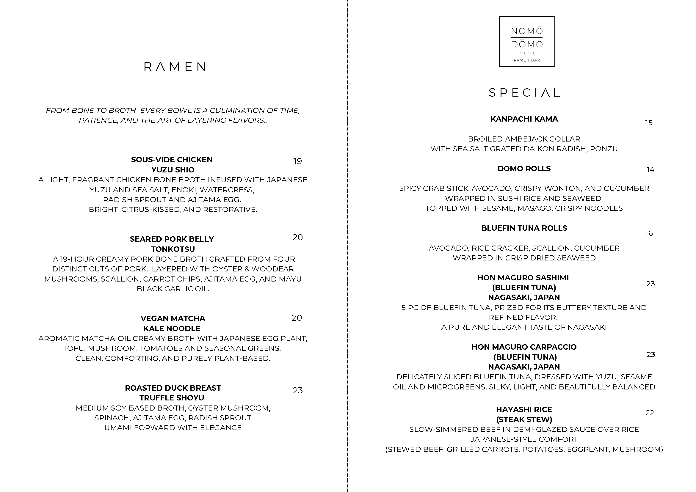 Nomo Domo Menu