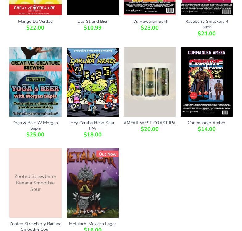 Creative Creature Brewing Menu