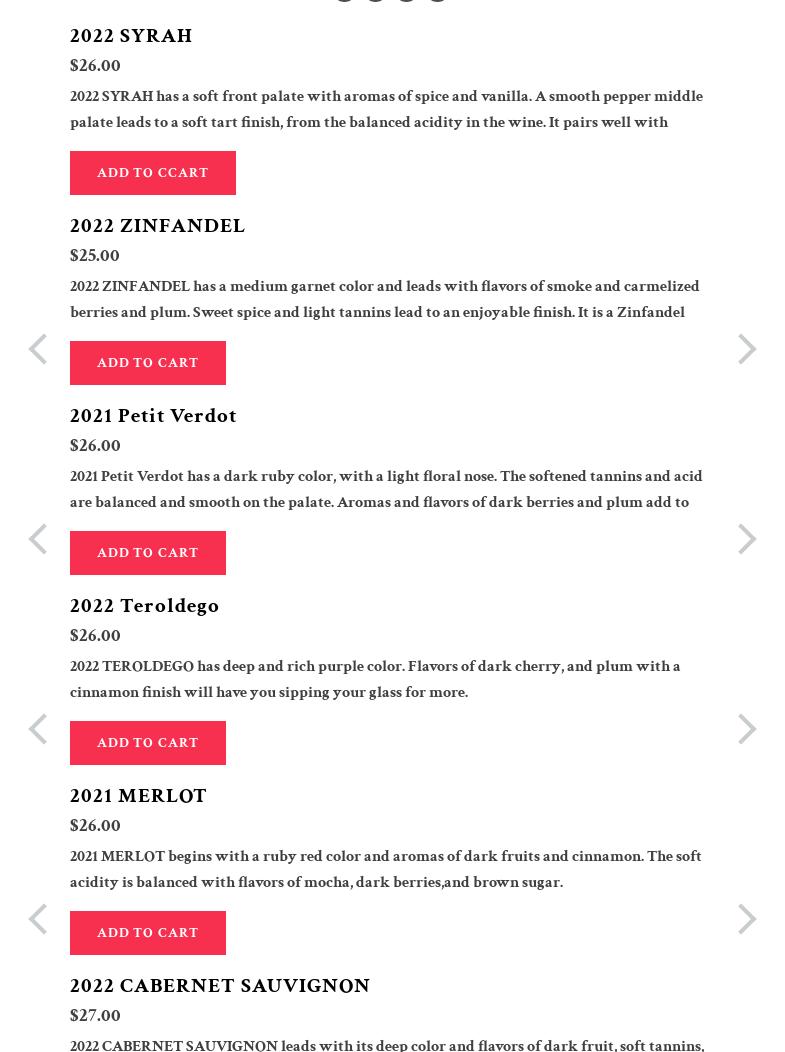 Tank House Winery Menu