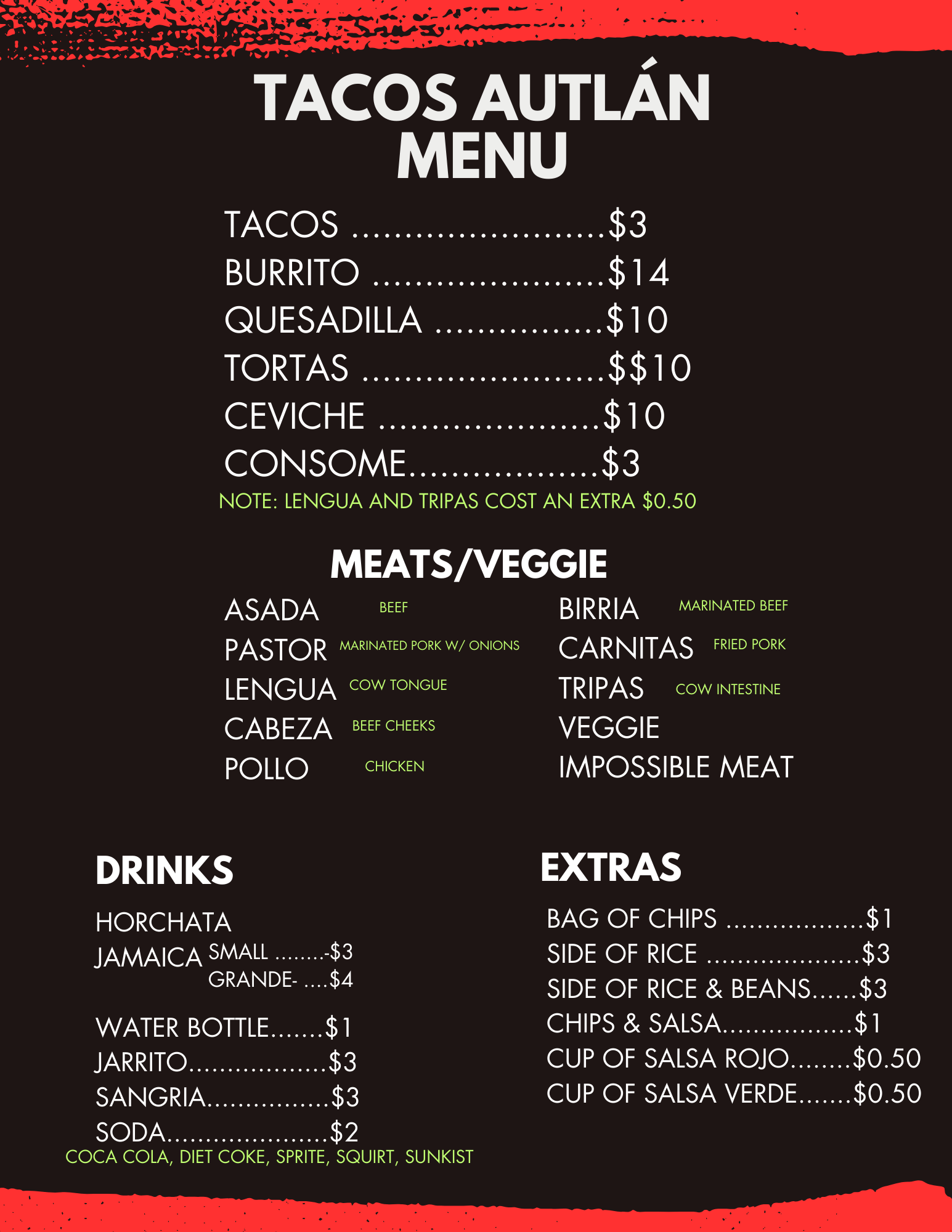 Tacos Autlán Menu