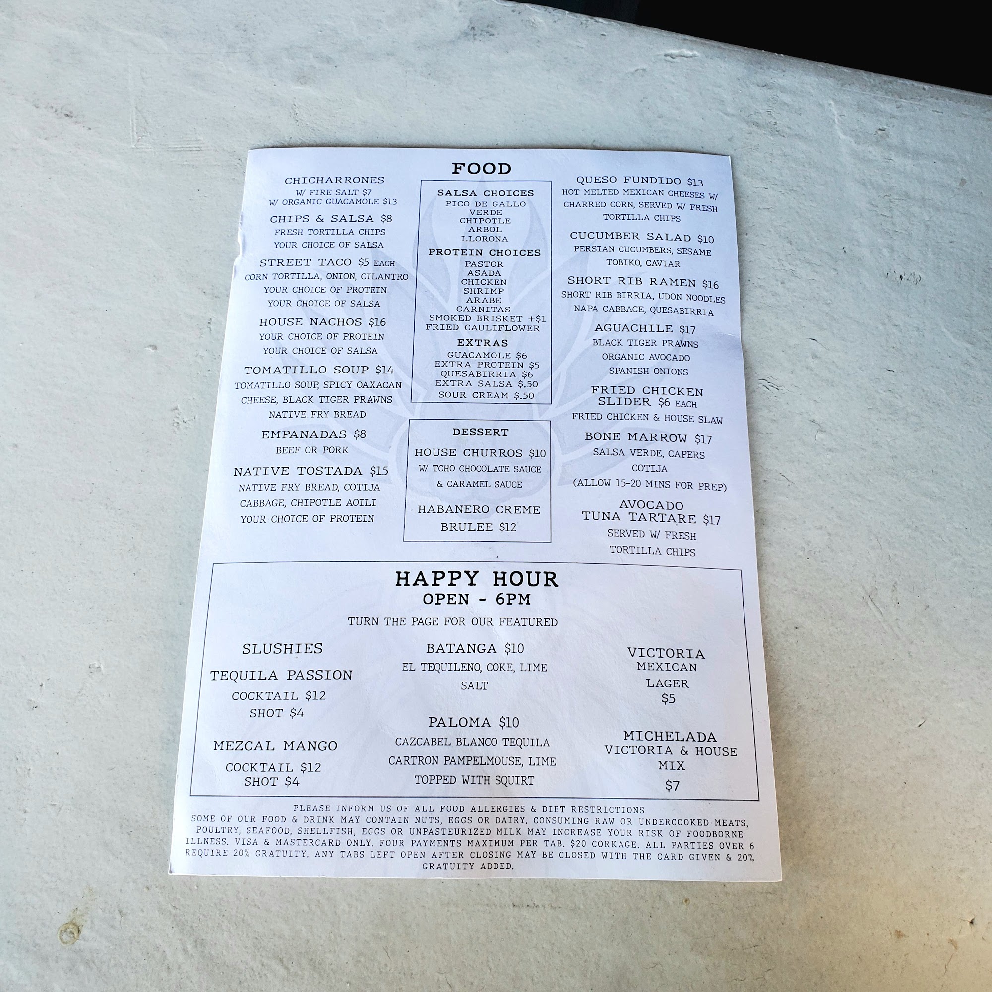 BLUE RABBIT BAR Menu