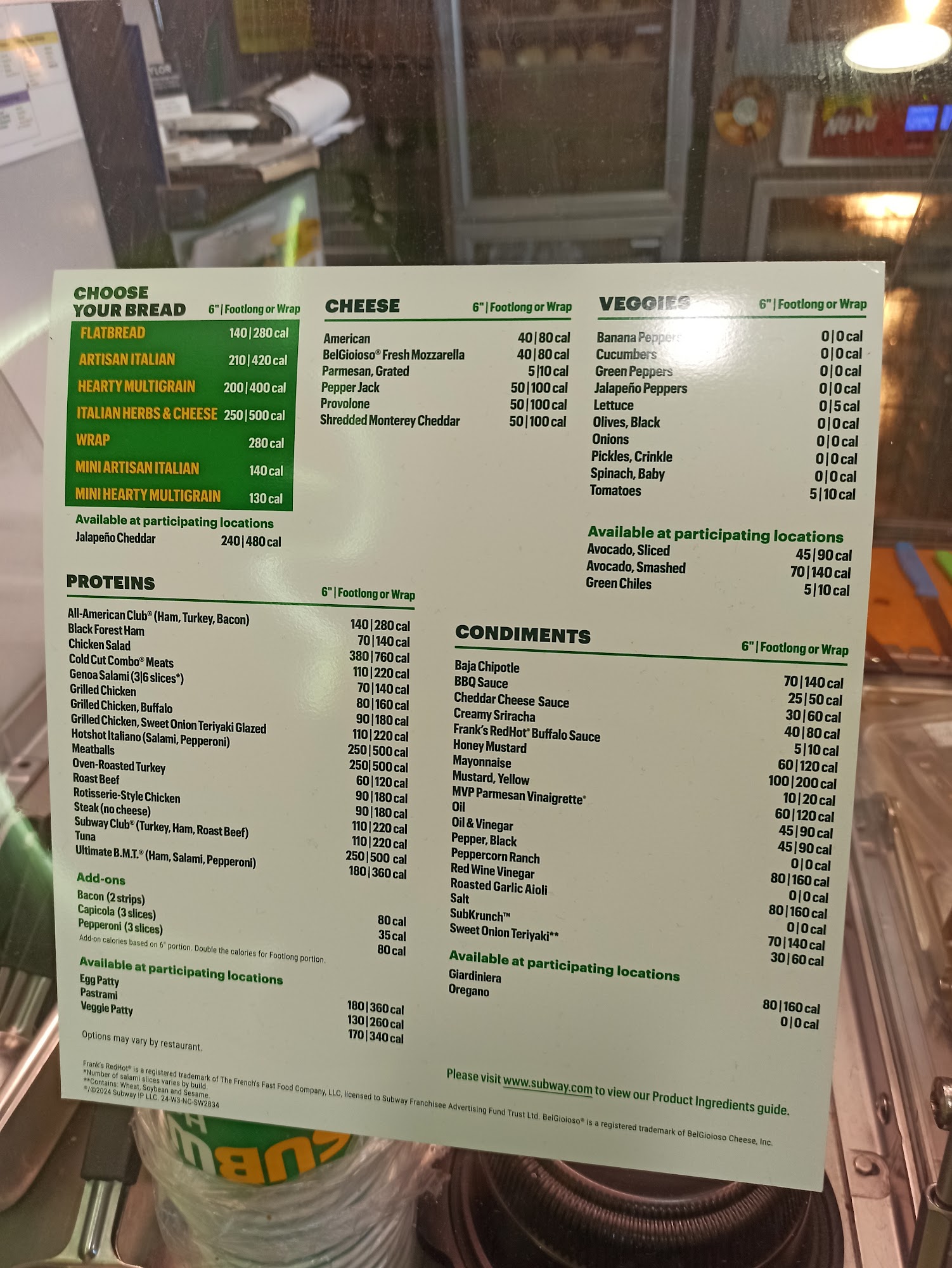 Subway Menu