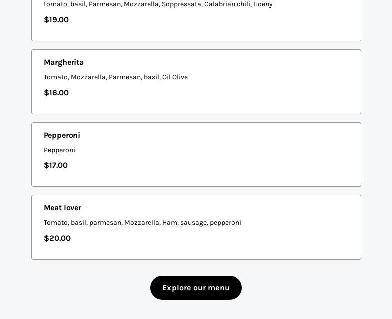 Ciao bella pizzeria Menu