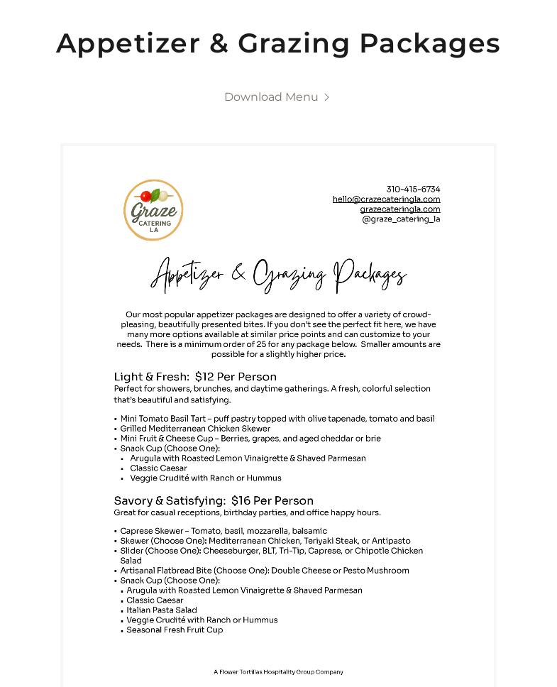 Graze Catering LA Menu