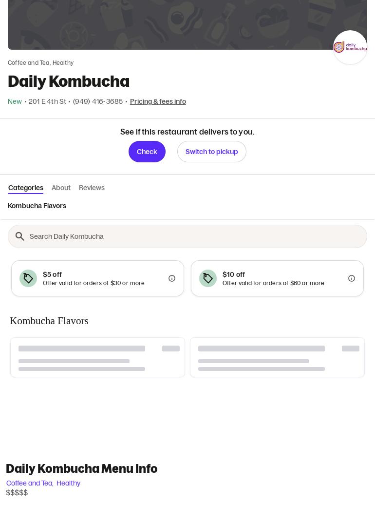 Daily Kombucha Menu