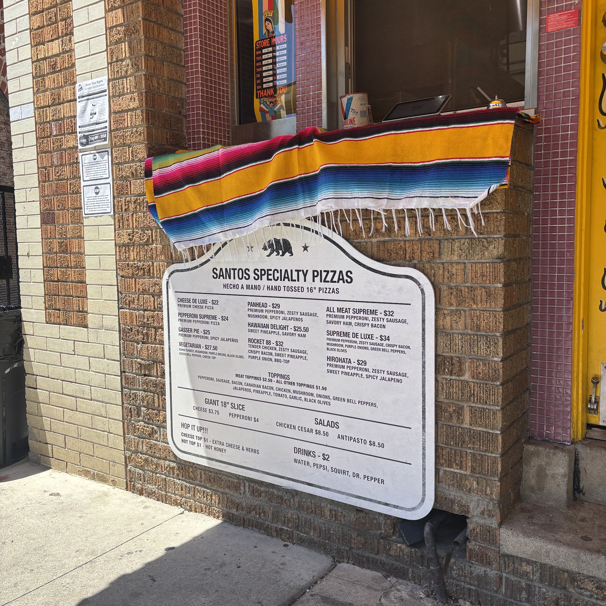 Santos Pizza Menu