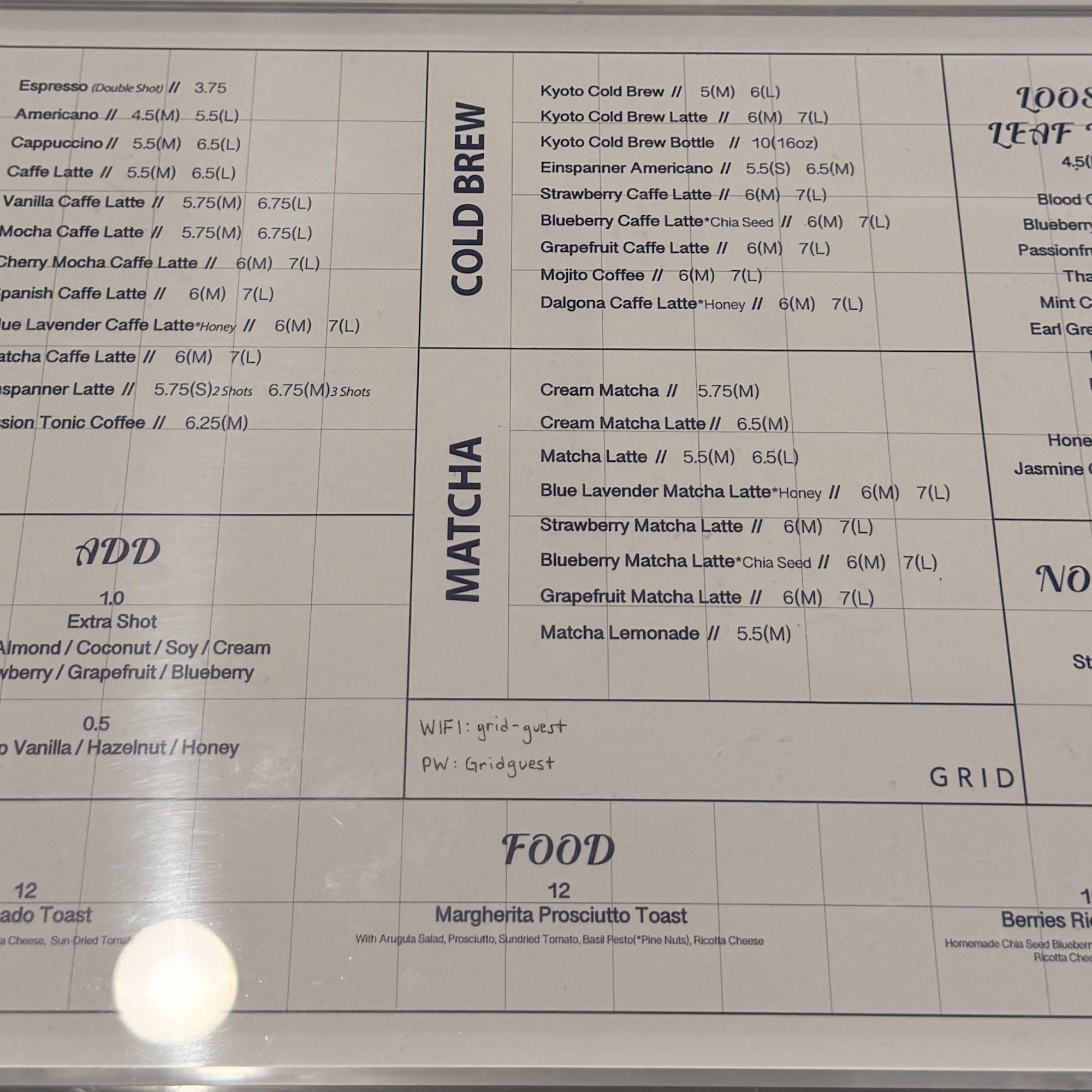 Grid Coffee Menu