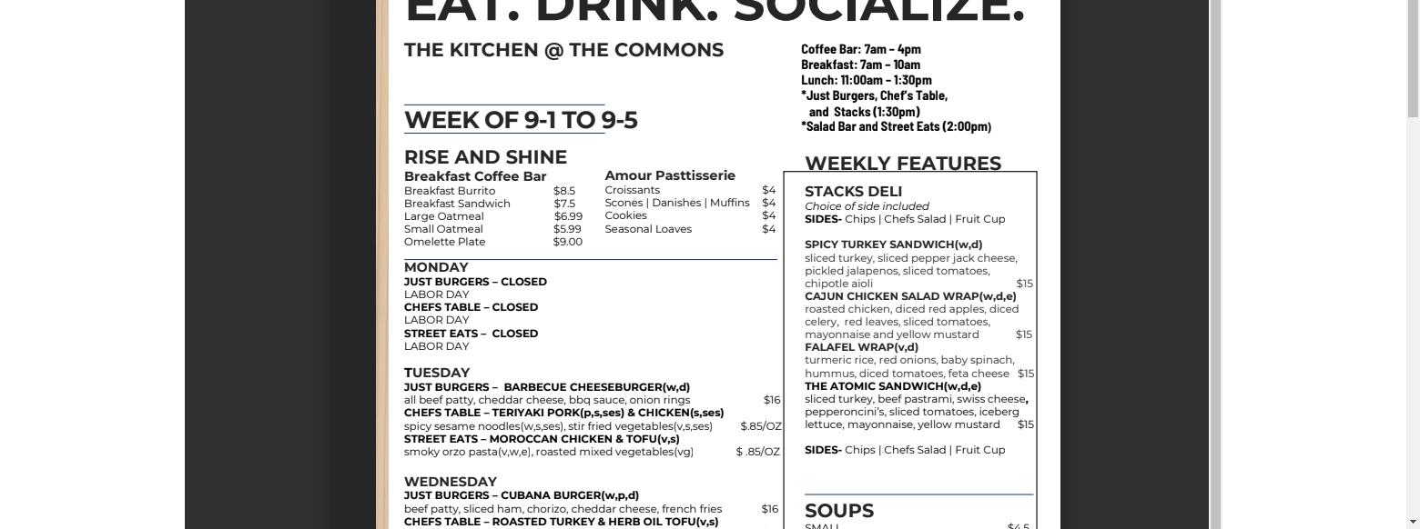 Commons West Kitchen Menu
