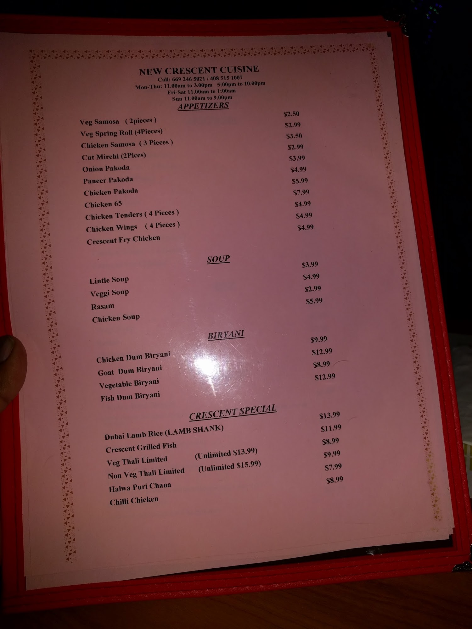 Crescent Cuisine LLC Menu