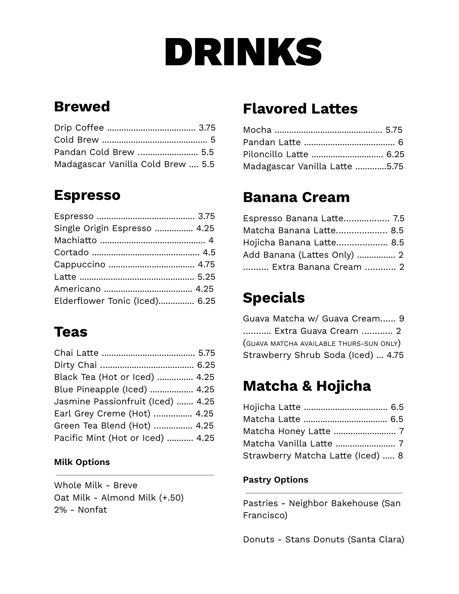 Academic Coffee Menu