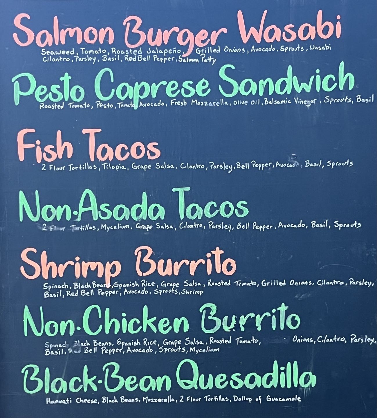 The Pesce Veggie Menu