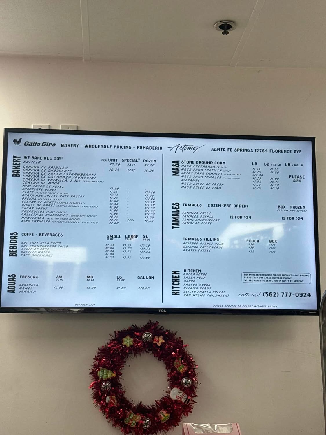 Compañía Artimex Menu