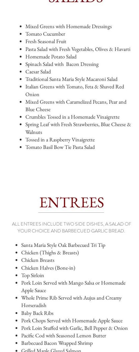 Plemmons Catering Menu