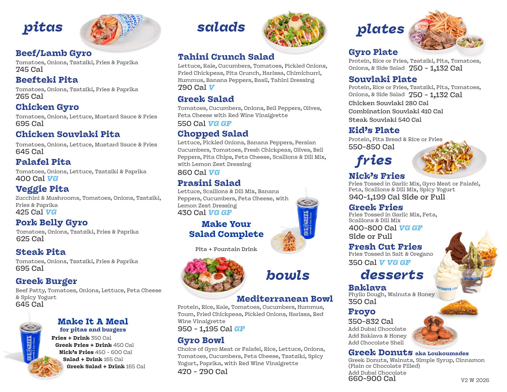 Nick The Greek Menu