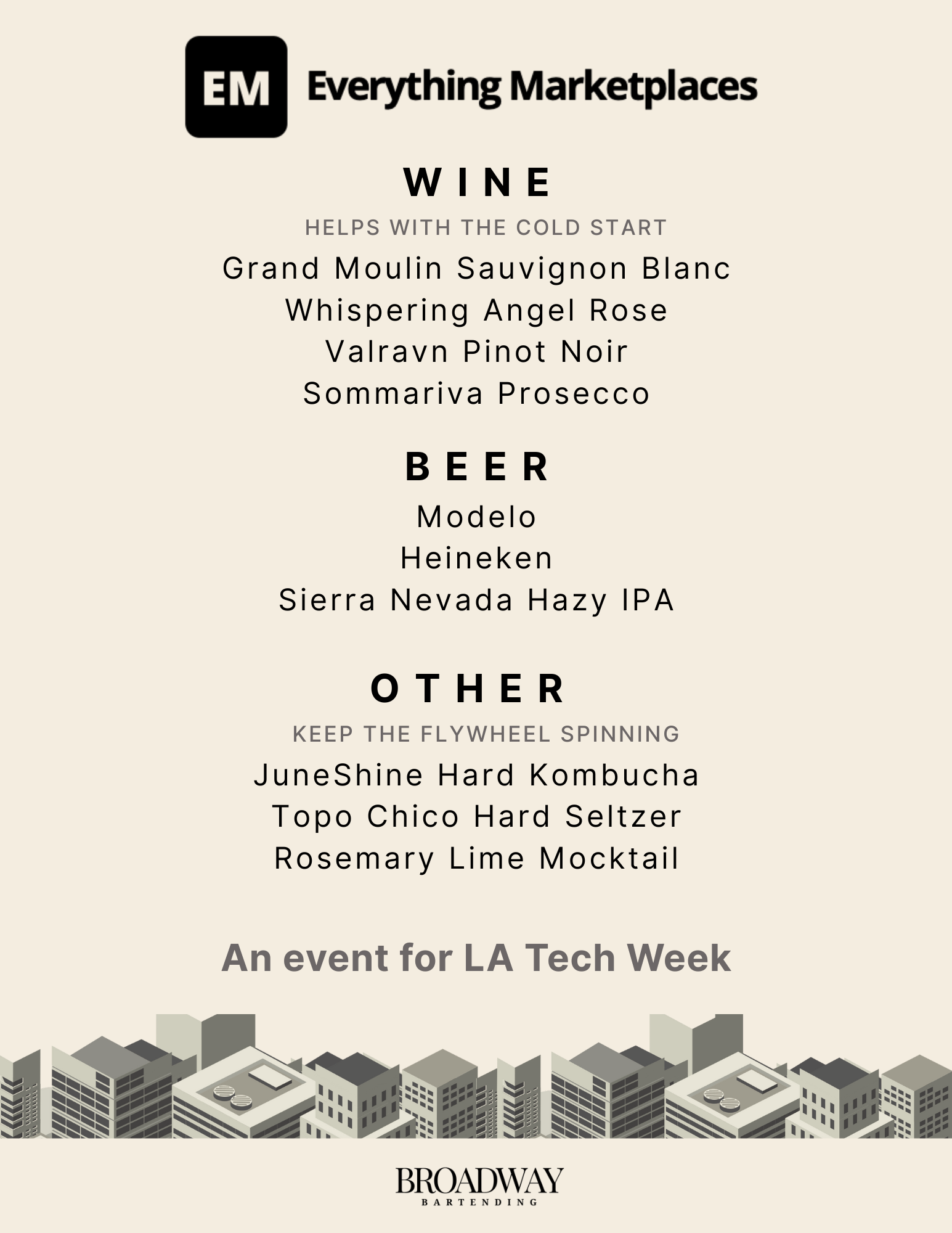 Broadway Bartending Menu