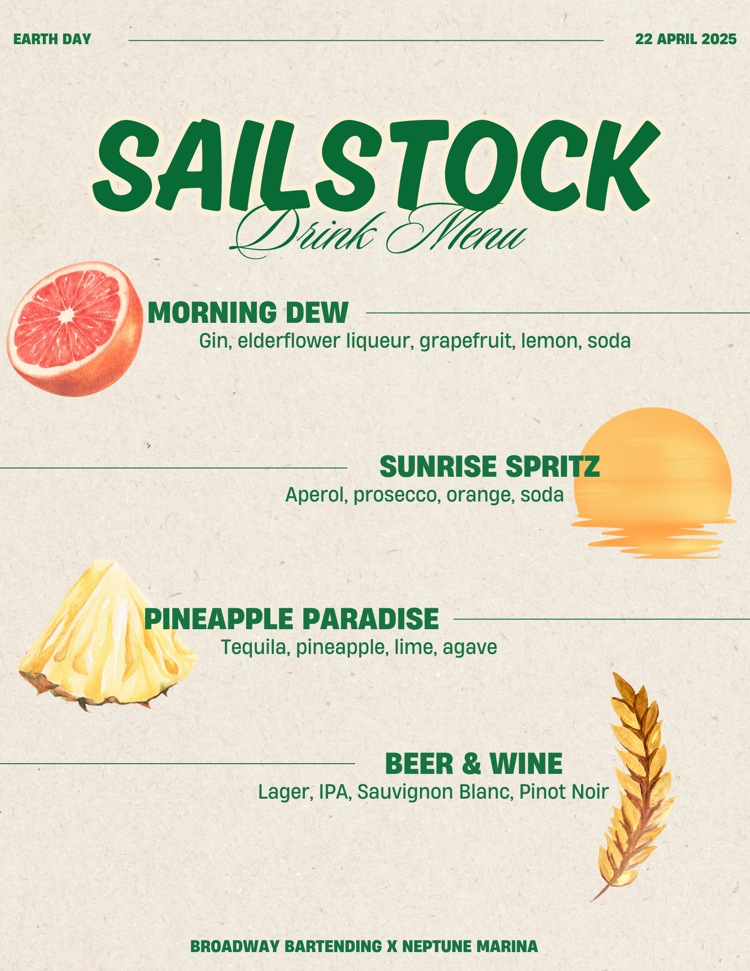 Broadway Bartending Menu