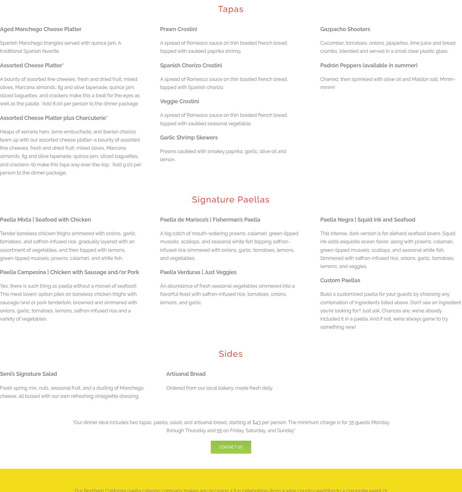 Yay!Paella Catering Menu