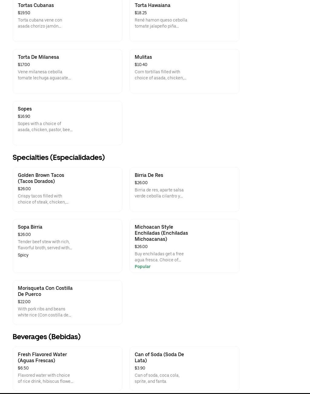 Cenaduria Michoacana Menu