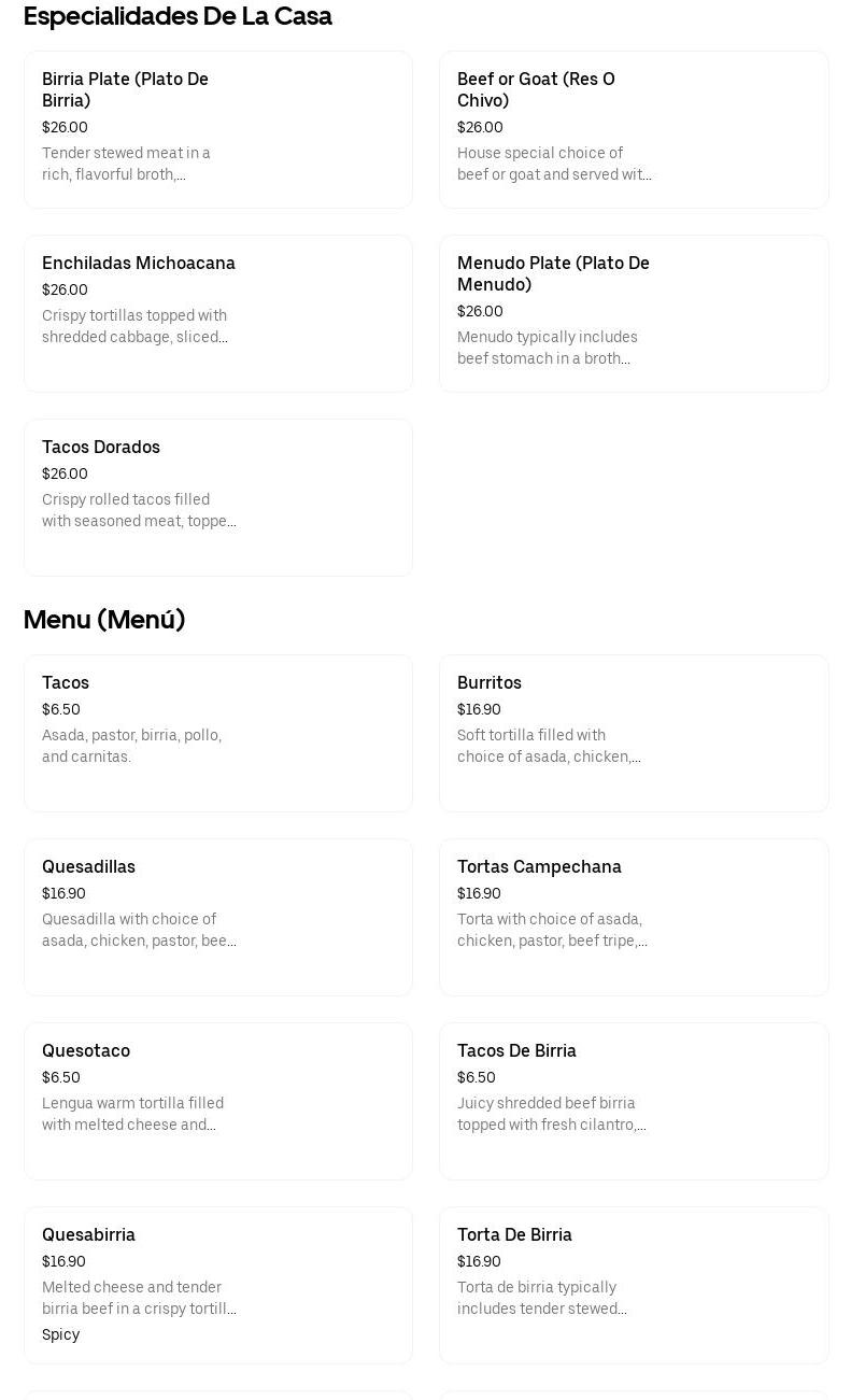 Cenaduria Michoacana Menu