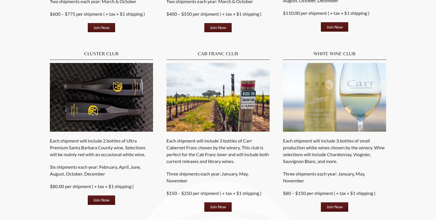 Carr Winery - The Santa Ynez Warehouse Menu