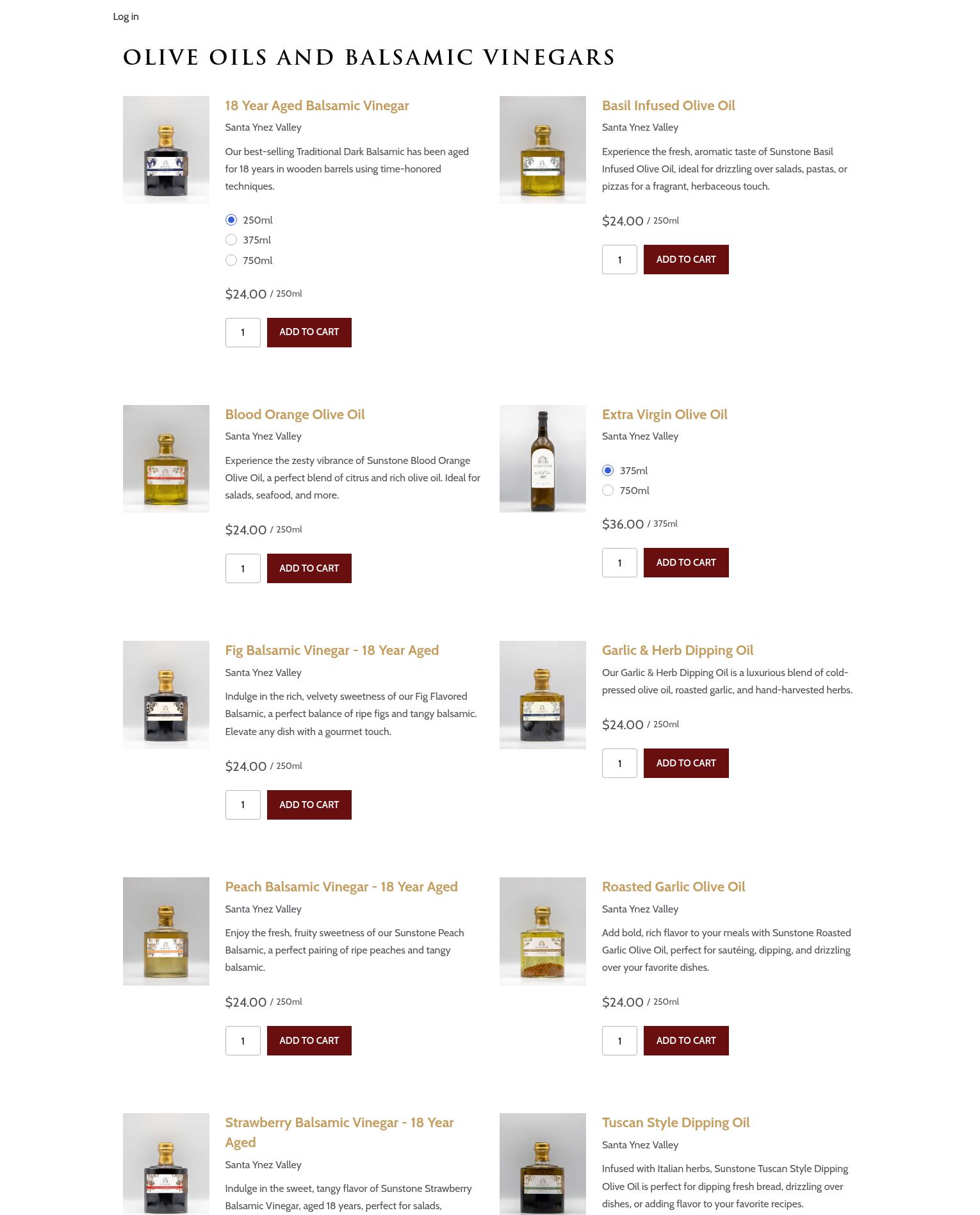 Sunstone Winery Menu