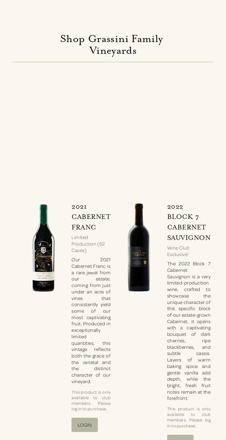 Grassini Family Vineyards and Winery Menu