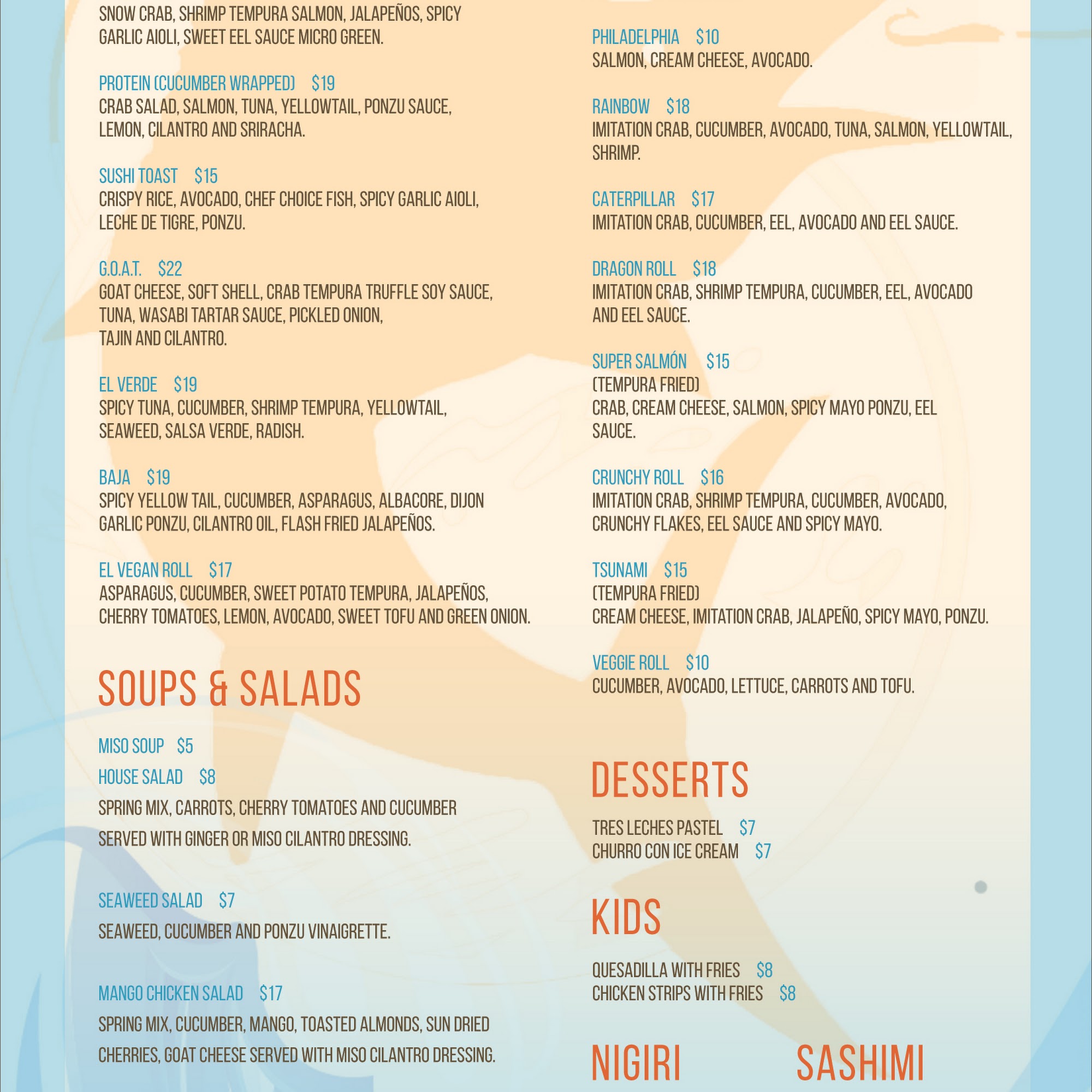 Tsunami Modern Cuisine Menu