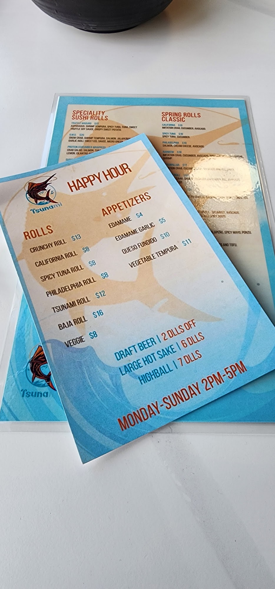 Tsunami Modern Cuisine Menu