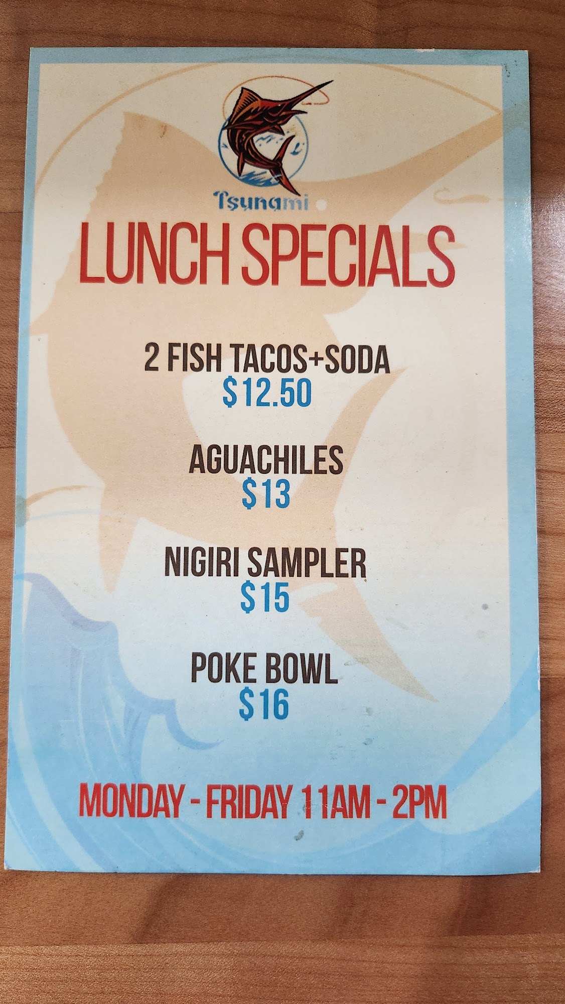 Tsunami Modern Cuisine Menu