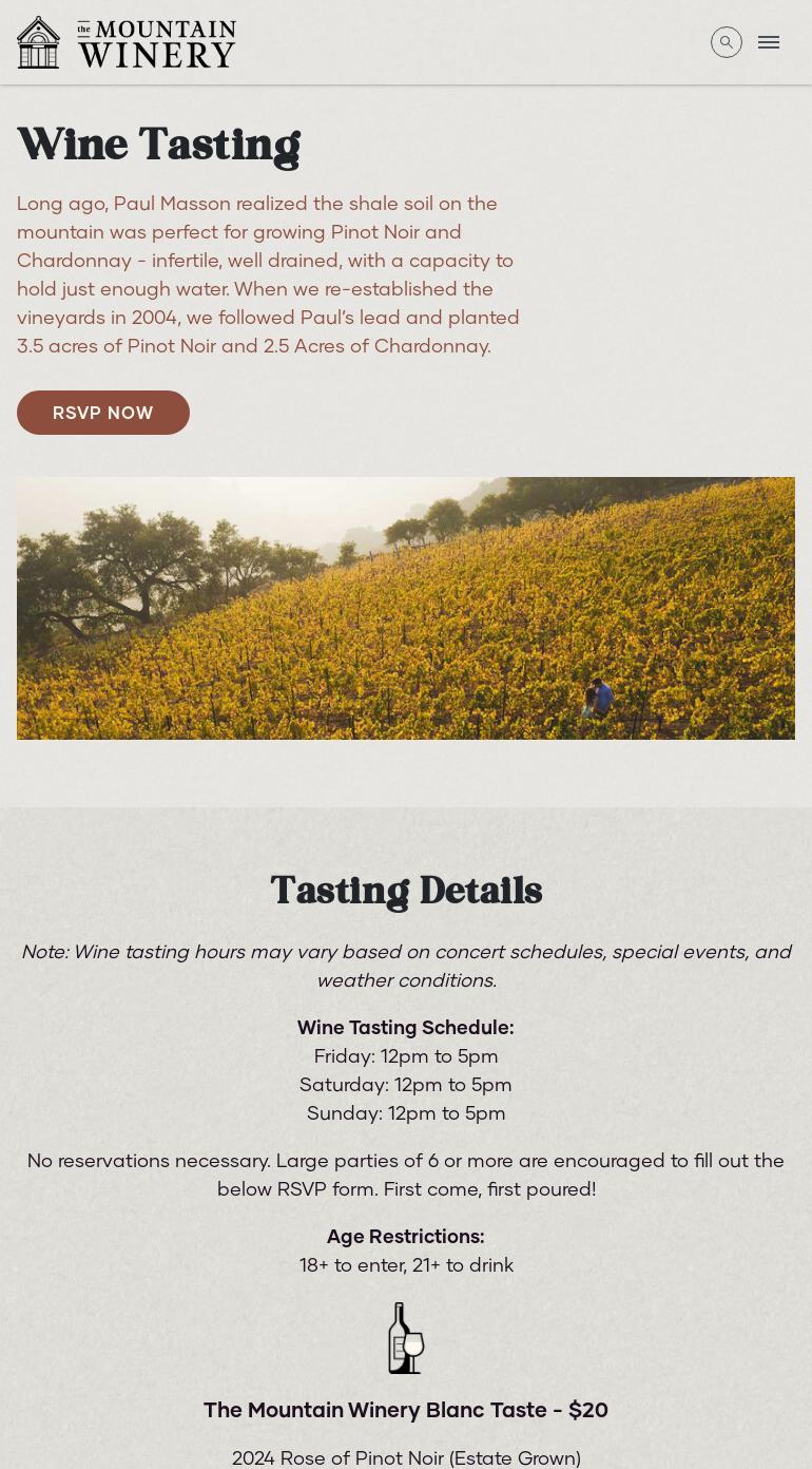 Mountain Winery Chateau Building Menu