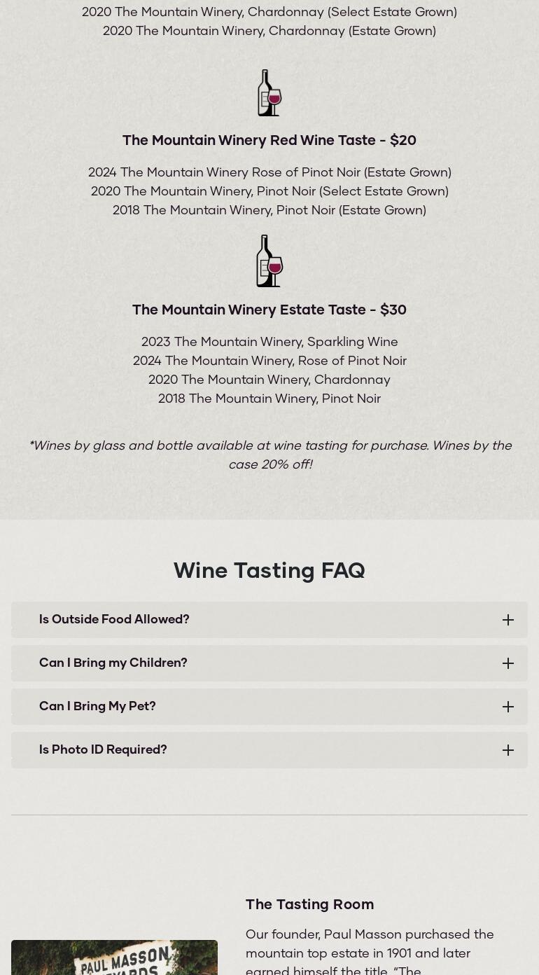 Mountain Winery Chateau Building Menu