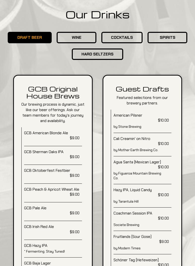 Game Changer Brewhouse Menu