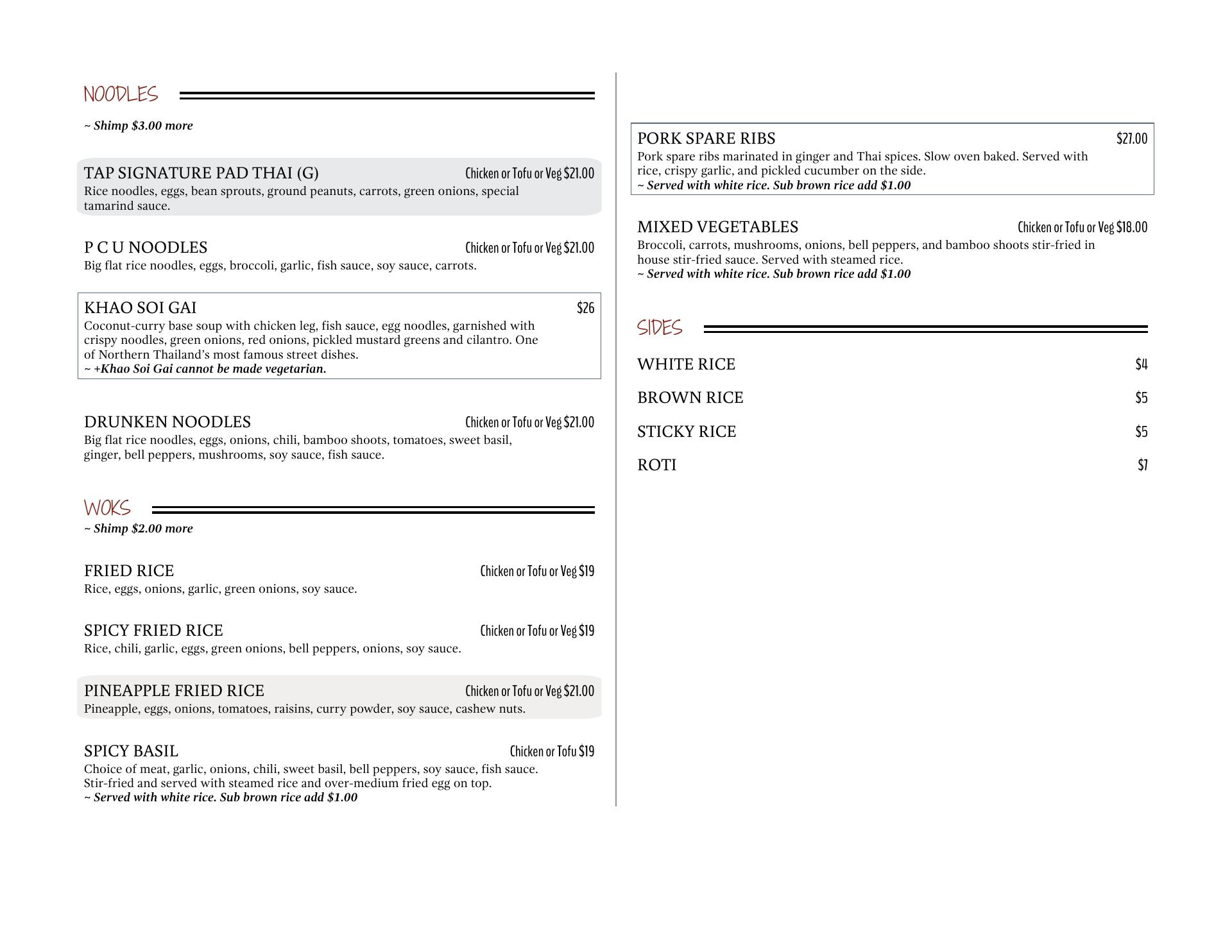 KANOK Thai Cuisine Menu