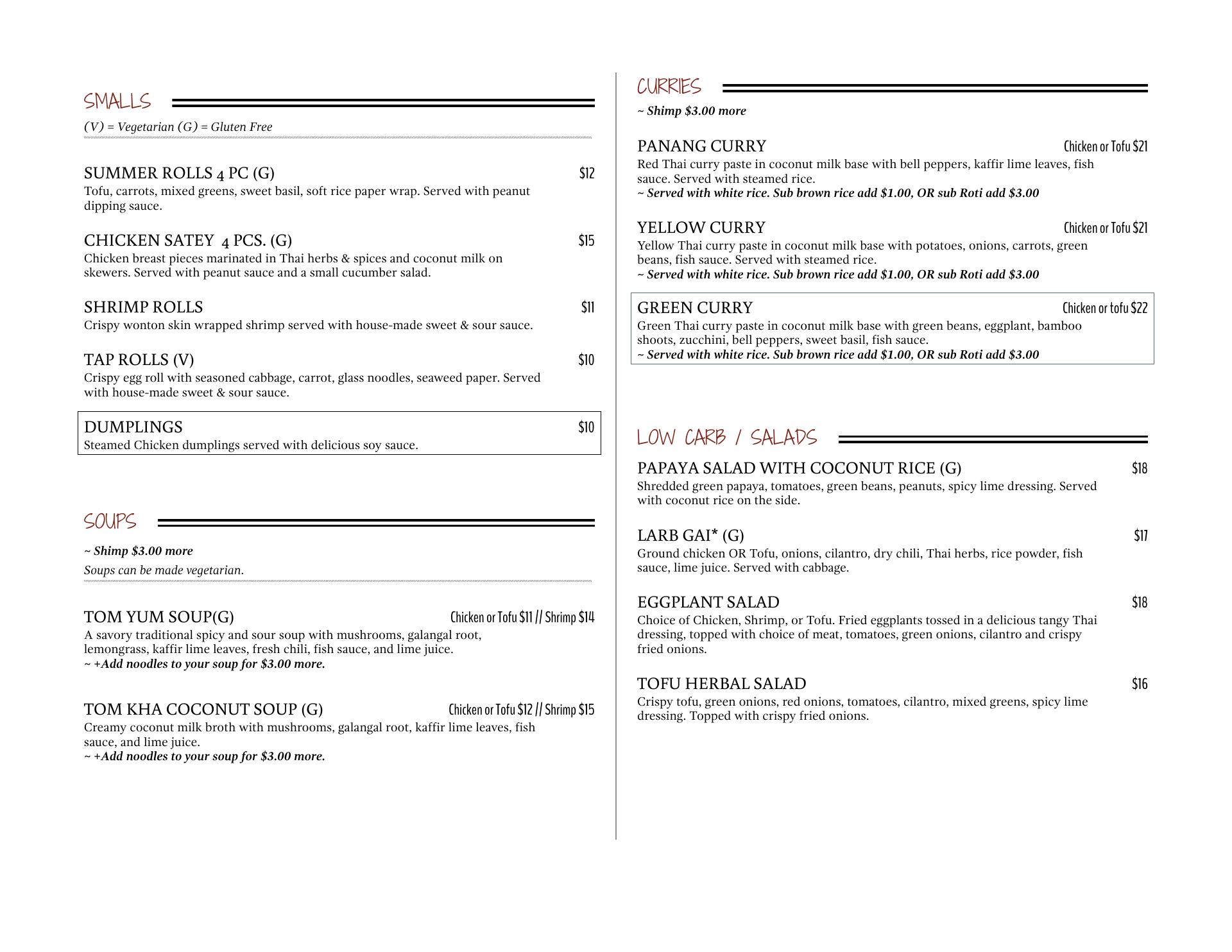 KANOK Thai Cuisine Menu