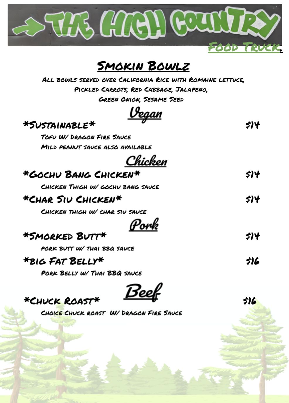 The High Country BBQ Menu