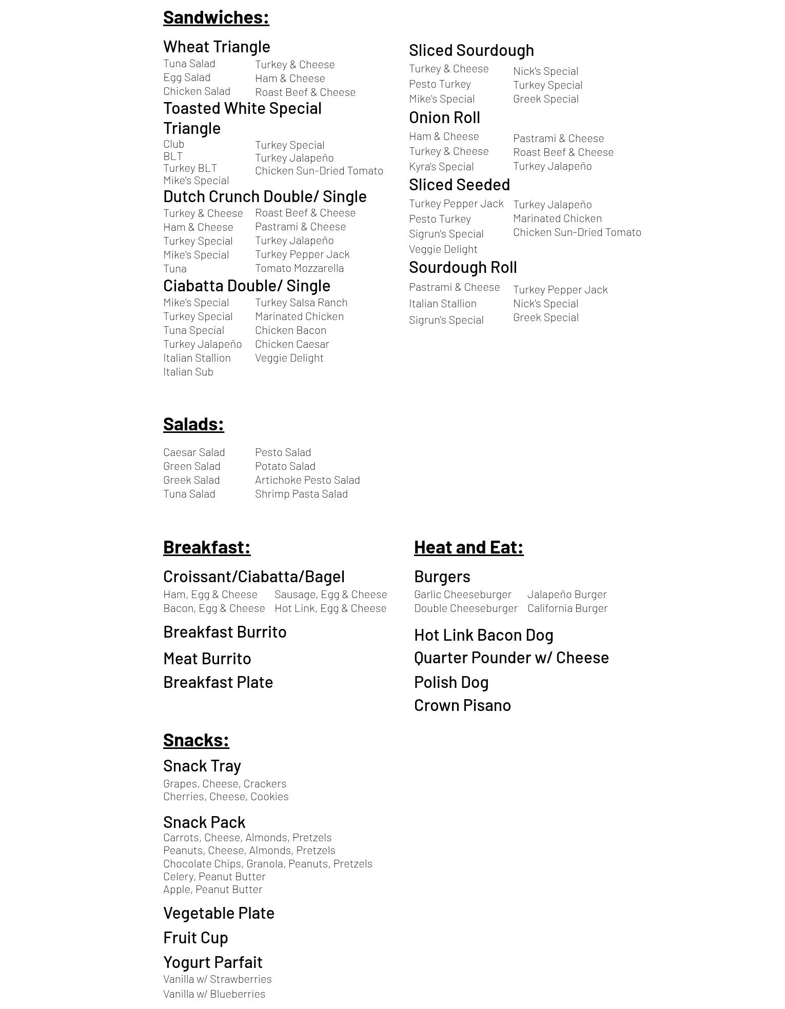 Super Crown Catering Menu