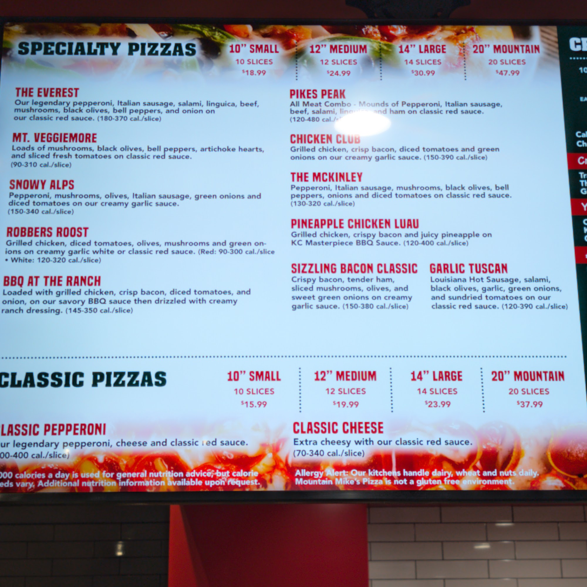Mountain Mike's Pizza Menu