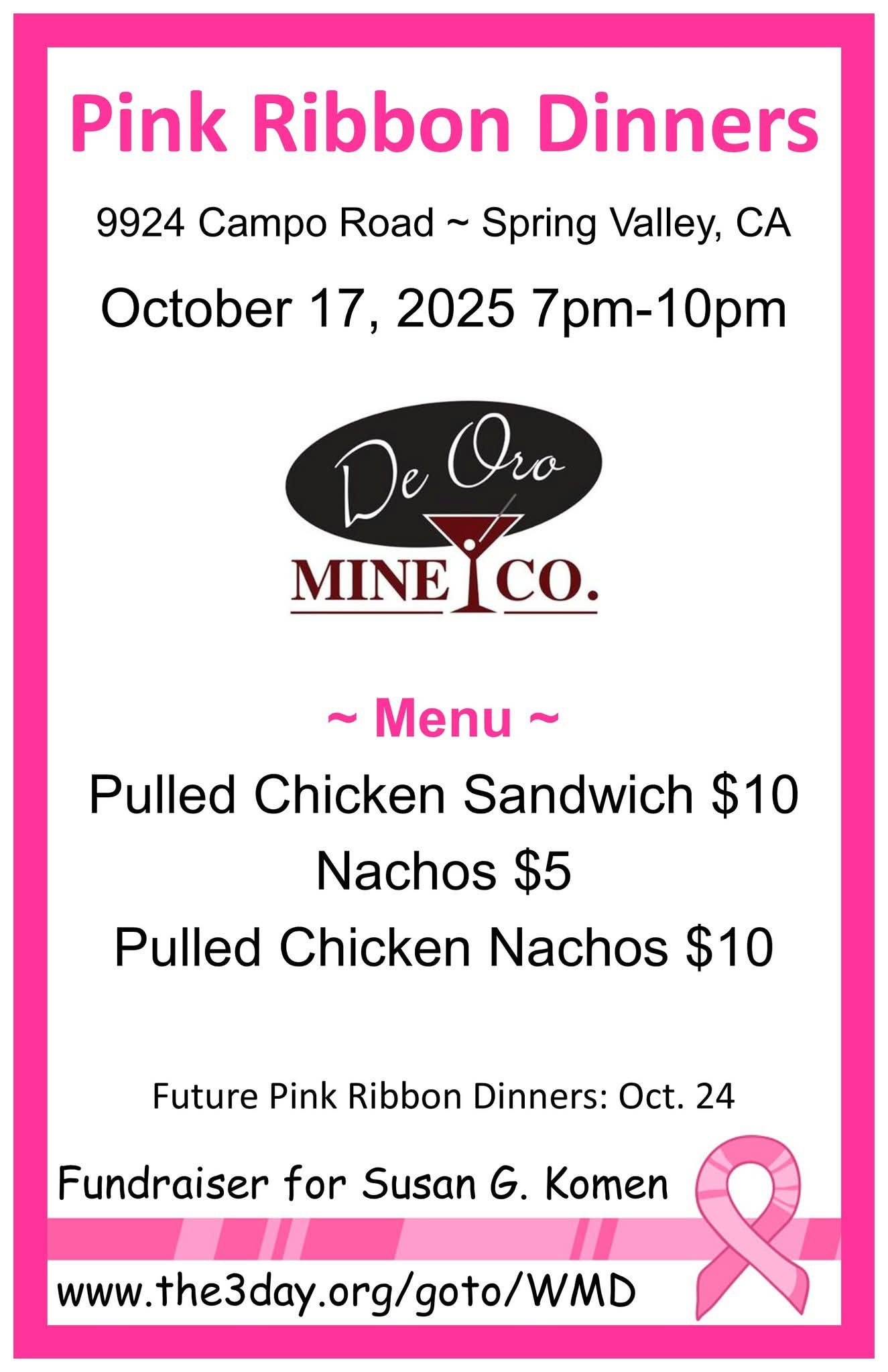 De Oro Mine Co. Menu