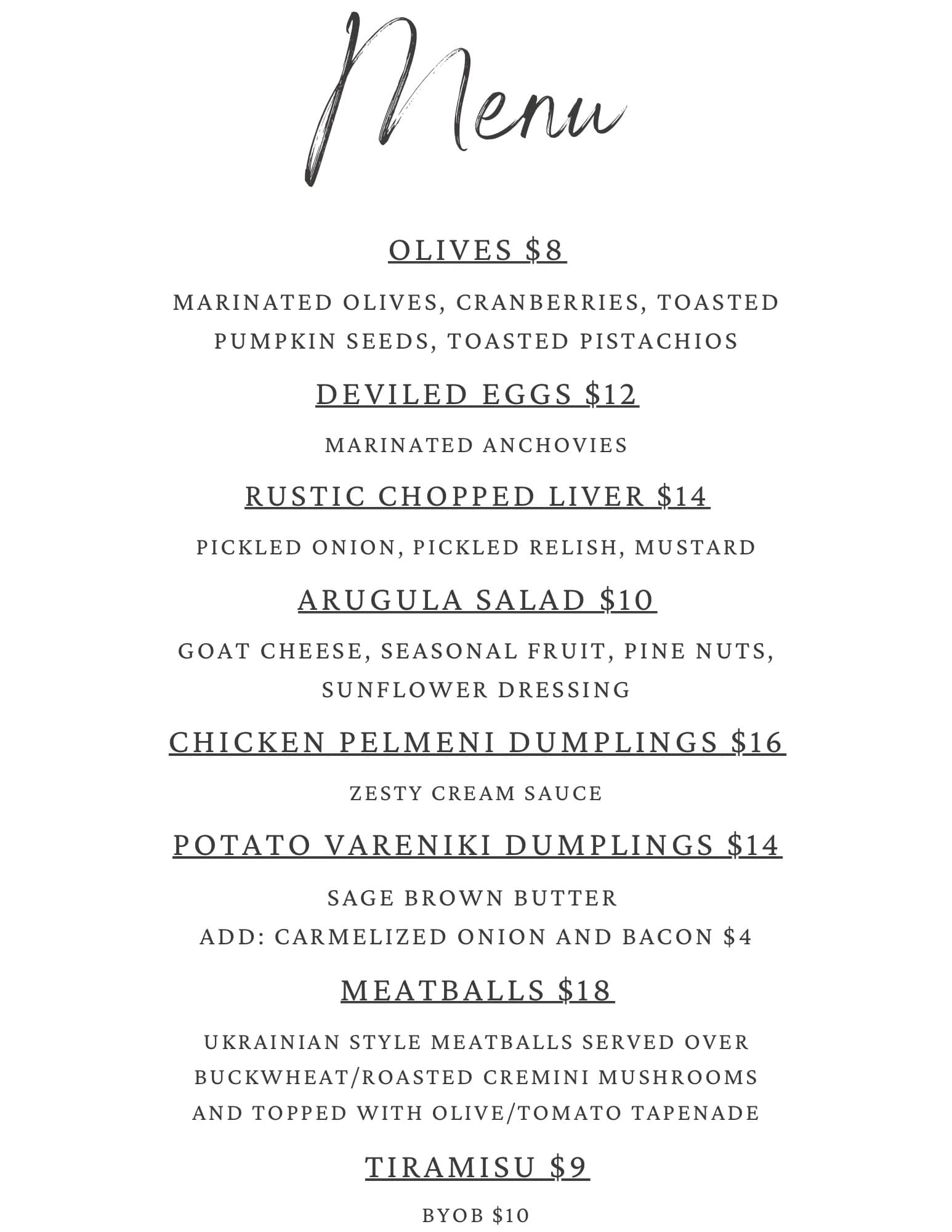 Stanford food trucks Menu