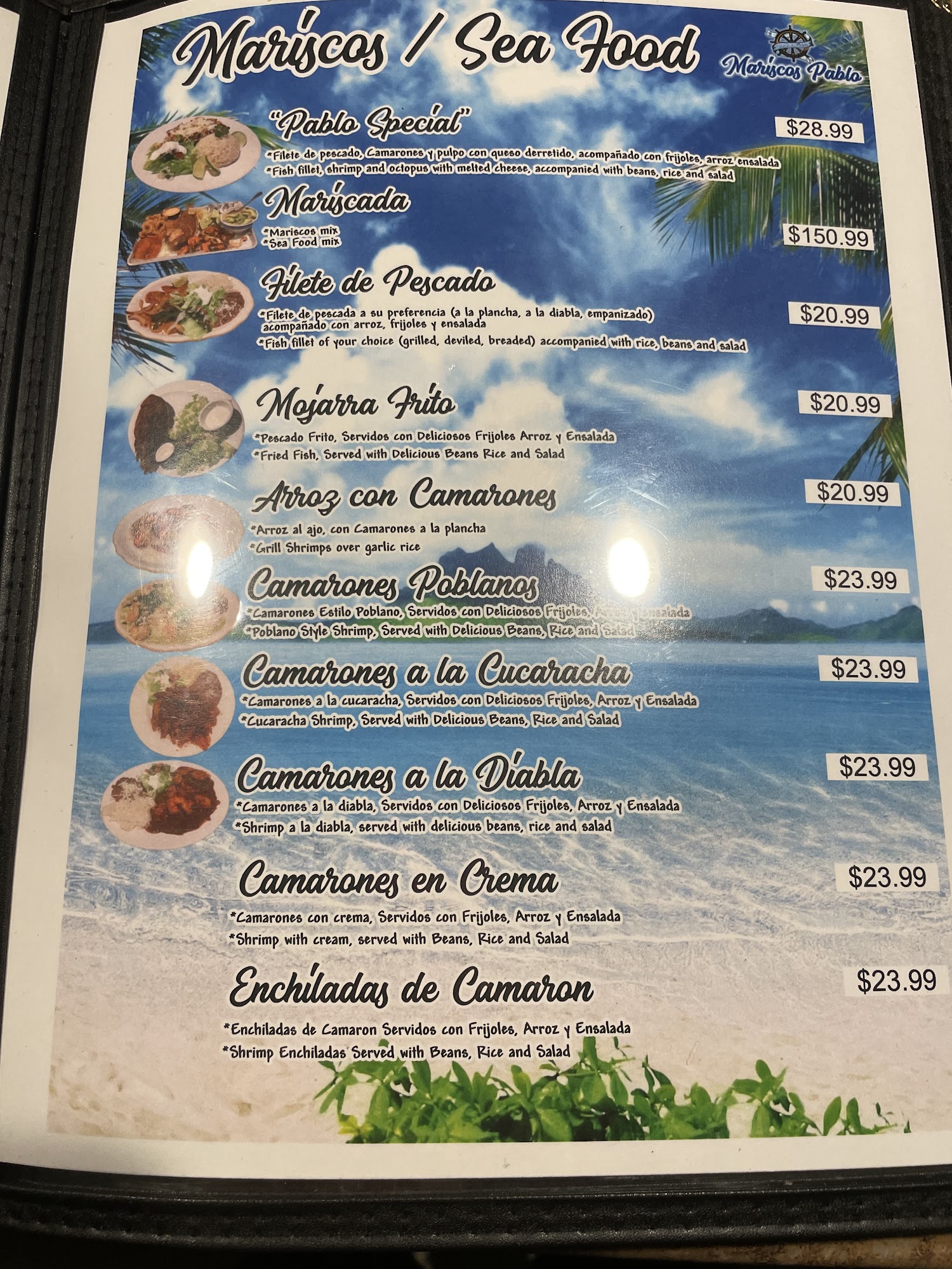 Mariscos Pablo Menu